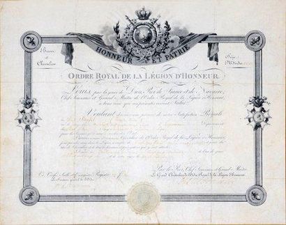 null Légion d'Honneur. Grand brevet imprimé de chevalier de l'Ordre royal de la Légion...