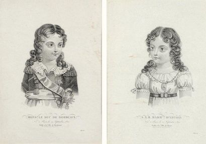 null Duc de Bordeaux et Mademoiselle d'Artois. Paire de gravures signées Leroy, représentant...