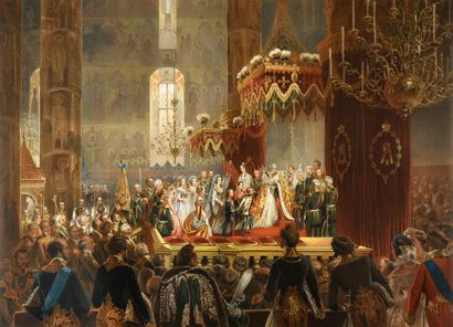 D'APRÈS MIHALY ZICHY (1827-1906). Félicitations de la Famille impériale après le...