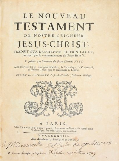 null The New Testament... Paris, François Muguet, 1687-1688.
3 volumes in 2 vols....