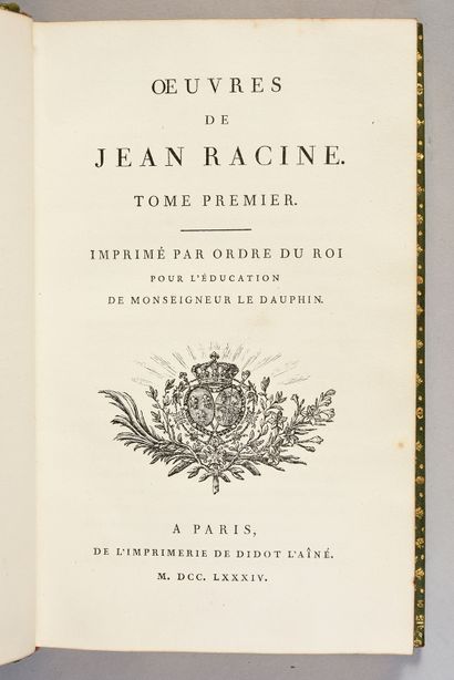 RACINE Jean 
Oeuvres. Paris, Didot l'aîné, 1784.



3 vol. in-8, 11,2 x 18cm, 464...