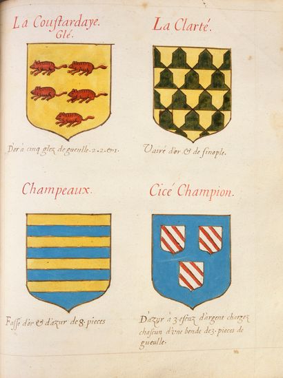 ROBIN Jan Recueil d'armoyries de plusieurs noblesses de Bretaigne... Rennes, 1641.
Manuscrit...