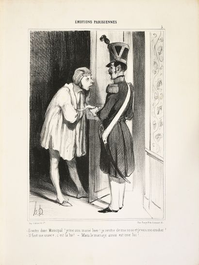DAUMIER Honoré Les émotions parisiennes. Paris, Au bureau du Charivari, [1840-1841].
In-folio,...