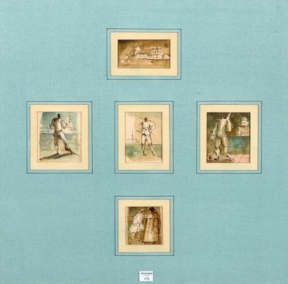 Constantin HAGONDOKOFF Scènes à Venise ensemble de 5 aquarelles montées sur un même...