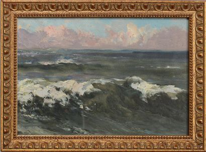 Eugène BERTHELON (1829-1914) Mer agitée Paire d'huiles sur carton. 14,5 x 21 cm.