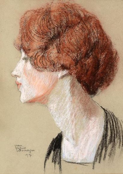 Jean Gabriel DOMERGUE (1889-1962) Portrait de femme Pastel signé et daté 1917 en...