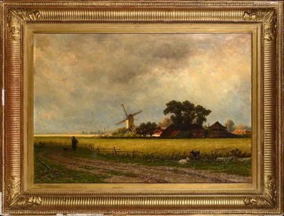 Adriaen VAN EVERDINGEN (1832-1912) Paysage au moulin 1865 Huile sur toile signée...