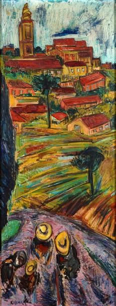 Isis KISCHKA(1908-1973) Cueillette de la lavande en Provence Huile sur toile signée...