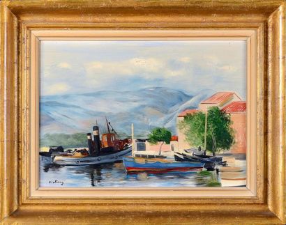 Moise KISLING (1891-1953) Le petit port circa 1920 Huile sur toile, signée en bas...