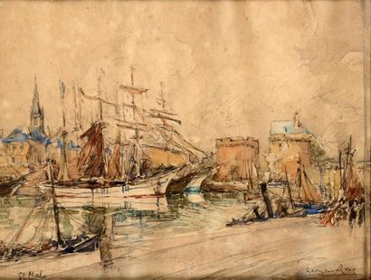 Georges ROSE (1895-1951) Suite de trois ports: Bordeaux, Saint Malo et Honfleur Trois...