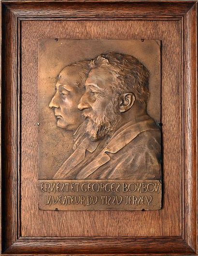 null Ernest et Georges Bonbon inventeur du tissu Jerzey (sic), plaque commémorative,...