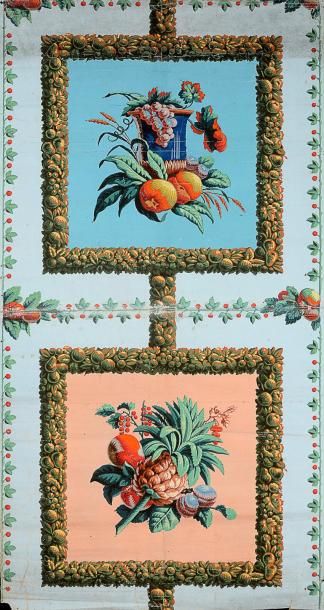 null Superbe panneau de papier peint aux trophées de fruits, Jacquemart & Bénard,...