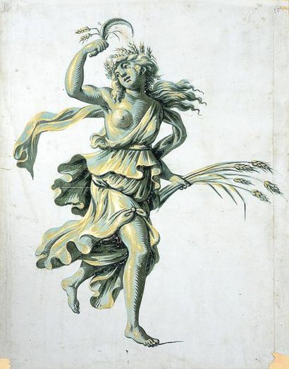 null Cérès, maquette de papier peint, attribué à Réveillon, vers 1788-1789, décor...
