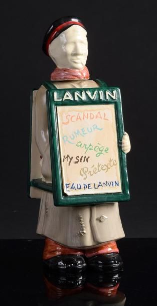 JEANNE LANVIN Lanvin parfums - (1945) Curieux flacon en faience polychrome titré...