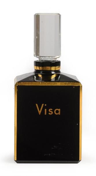 ROBERT PIGUET «Visa» - (1945) Flacon moderniste en verre opaque noir pressé moulé...