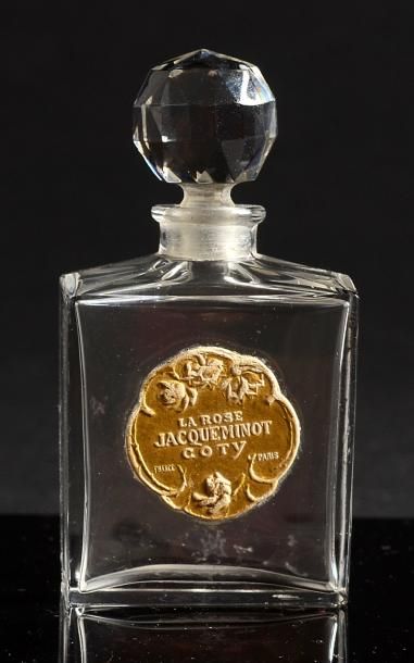 COTY «La Rose Jacqueminot» - (1905) Flacon carafon en cristal incolore pressé moulé...