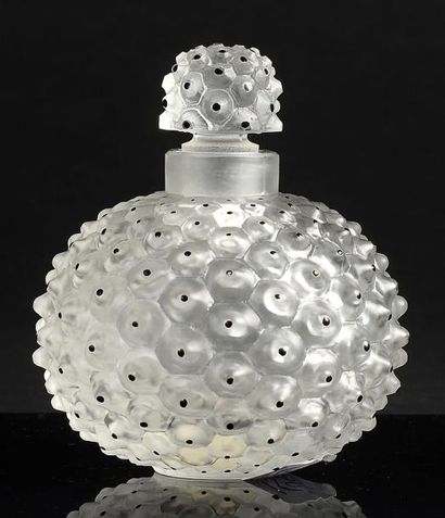 LALIQUE FRANCE «Cactus» - (années 1980) Flacon à parfum en cristal incolore pressé...