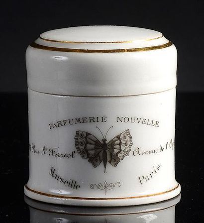 null PARFUMERIE NOUVELLE - (années 1920 - Paris / Marseille) Pôt à crème en biscuit...
