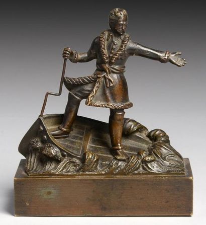 null Pierre Le Grand, empereur de Russie (1709-1762). Bronze à patine brune, reposant...