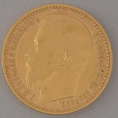 null Pièce en or de 15 roubles au profil de Nicolas II, empereur de Russie (1894-1917)....