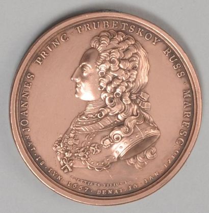 null Médaille en bronze au profil du prince Ivan Troubetzkoy, maréchal russe (1667-1750)....