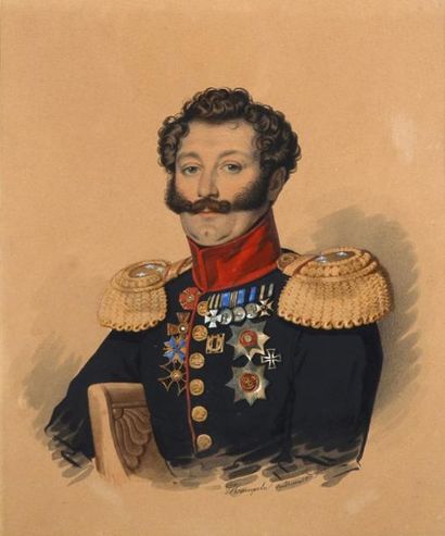 VONHAMPELN Carl (1794-1880) Portrait d'un officier de l'armée impériale russe. Aquarelle...