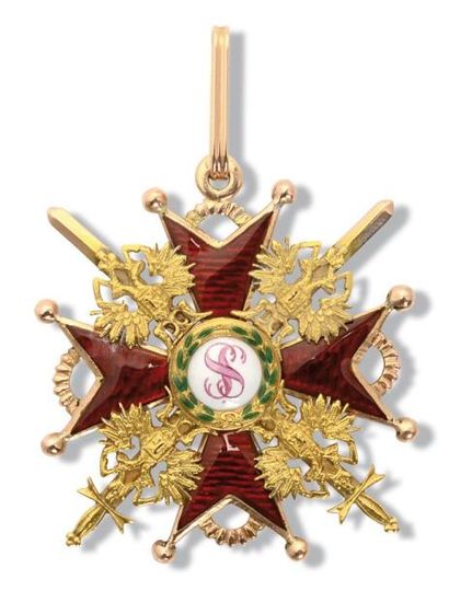 null Croix de Saint Stanislas, modèle de 3ème classe, à titre militaire, en or et...