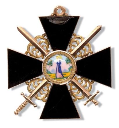 null Croix de Sainte Anne, modèle de 2ème classe, à titre militaire. En or, émail...