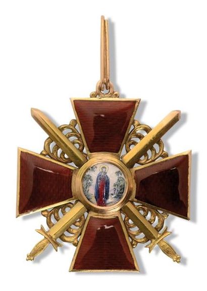 null Croix de Sainte Anne, modèle de 3ème classe, à titre militaire. En or, émail...