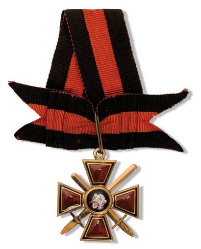 null Croix de Saint Wladimir, modèle de 3ème classe, à titre militaire. En or, émail...