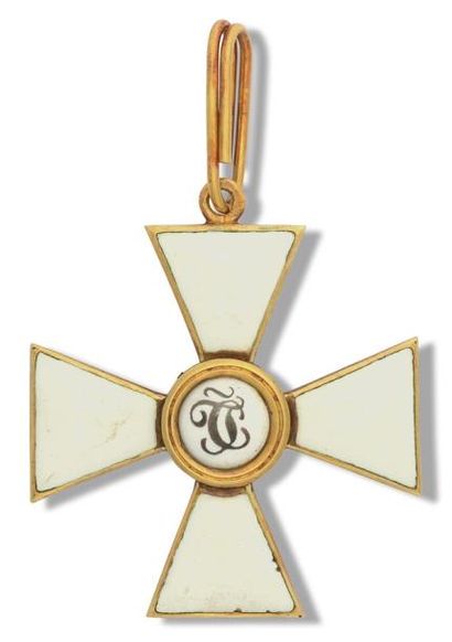 null Croix de Saint Georges, modèle de 4ème classe, à titre civile, en or et émaux....