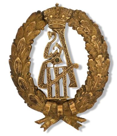 null Insigne du régiment de l'Empereur Alexandre III. En bronze doré, avec sa molette....