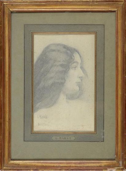 BAKST Léon (1866-1924) Portrait d'une jeune femme, vue de profil. Dessin à la mine...