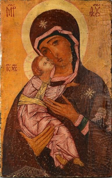 Grande icône peinte sur bois. Vierge de Wladimir....