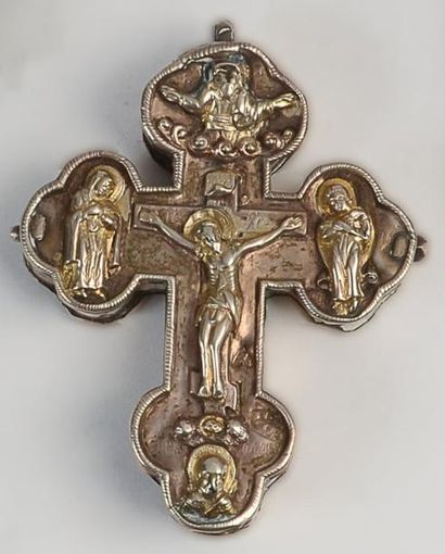 Croix d'autel orthodoxe en argent. Crucifixion....