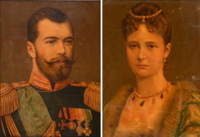 null Visite officielle des souverains russes en France. Paire de portraits chromolithographiques,...