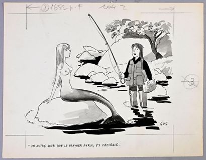 GUS (GUSTAVE ELRICH 1911-1997) ENSEMBLE DE 5 DESSINS DE PRESSE.
Encre de Chine et...