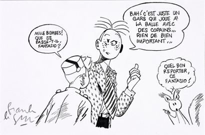 LE GALL, FRANCK (1959) SPIROU ET FANTASIO.
Illustration à l'encre de Chine sur papier.
Signée....