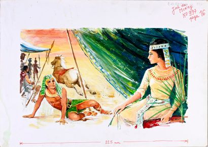 ANONYME ILLUSTRATION EGYPTE.
Gouache sur carton. 49,5x64,5 cm. Dessin paru dans Le...
