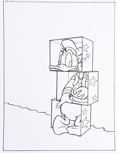 DISNEY (STUDIOS) DONALD WITH CUBES.
India ink on tracing paper. 26,5x34 cm