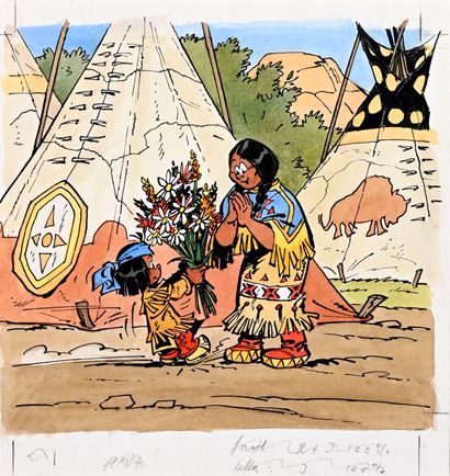 DERIB (CLAUDE DE RIBEAUPIERRE, DIT-1944) YAKARI OFFRANT DES FLEURS à SA MERE.
Illustration...