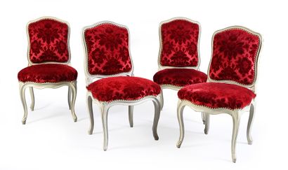 null Suite of eight chairs in molded beech wood and grey relacquered, the back of...