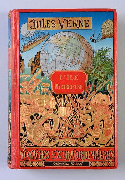 null Exceptional collection of the 47 volumes of Jules Verne, the spine with the...