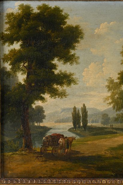Attribué à Jean-Victor Bertin (1775-1842) Paysage 
Huile sur toile 
H. : 32,7 cm...