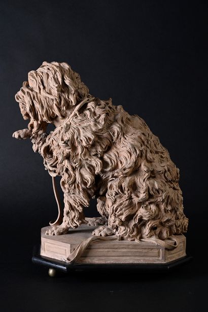 Onofrio Buccini (1825-) Sitting dog on a leash Exceptional terracotta sculpture signed...