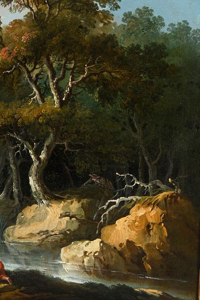 Jean-Baptiste Sarrazin (1740-1793) Landscape with washerwomen
Oil on canvas
H. 59,5...