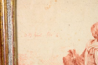 Jean-Baptiste I HUET (1745-1811) Bergère et son enfant sur un âne Dessin à la sanguine...