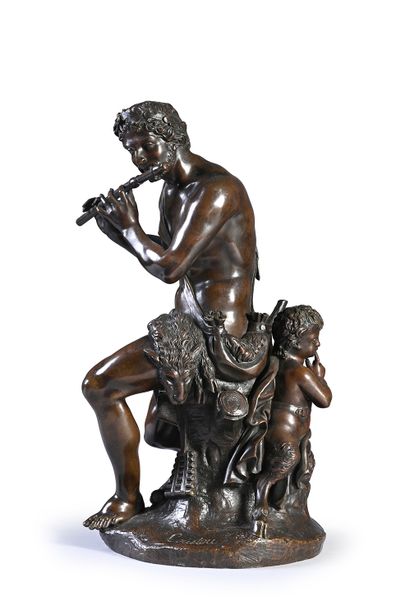 France, XIXe, d'après Antoine Coysevox Pan assis jouant de la flûte
Sculpture en...