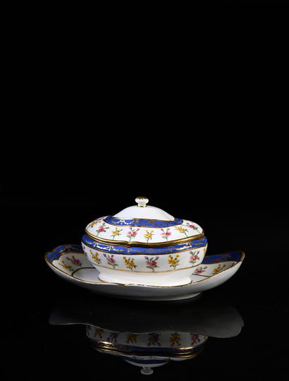 Sèvres Rare oval covered sugar bowl in soft porcelain, model designated in the archives...