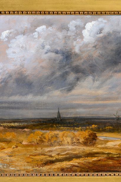 Georges Michel (1763 - 1843) Paysage panoramique avec moulin et cavalier
Huile sur...